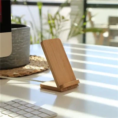 Suporte para carregador sem fio de bambu sustentável